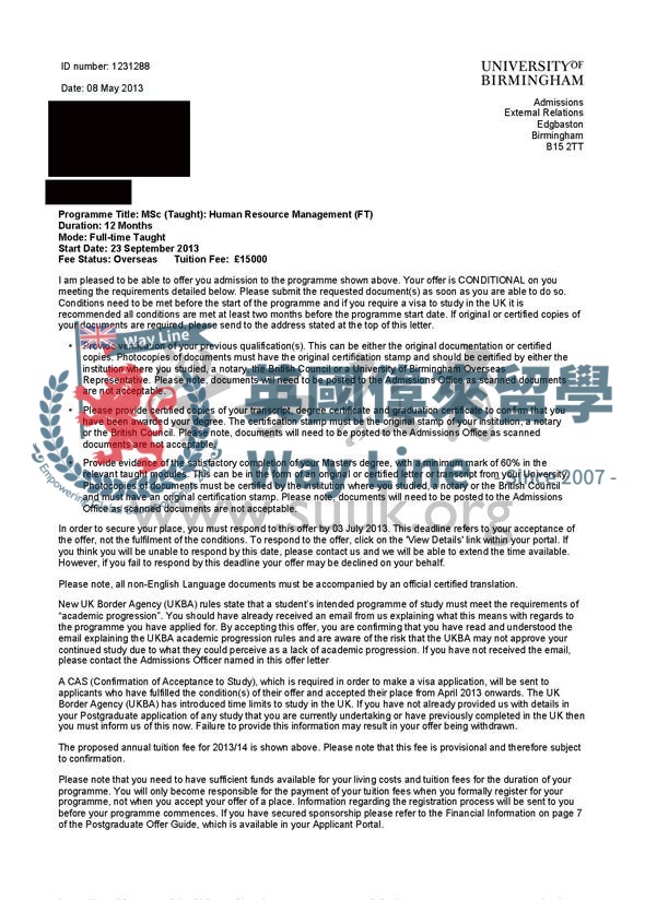 英國伯明翰大學人力資源管理碩士