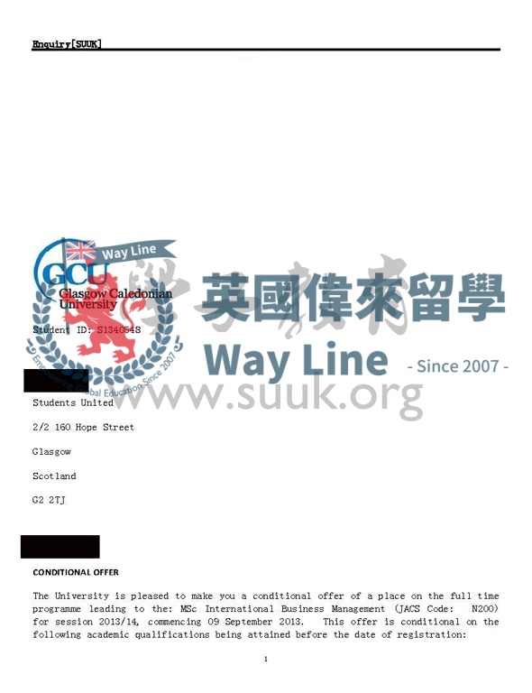 英國格拉斯哥卡里多尼亞大學國際商務管理碩士