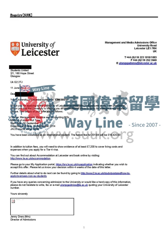 英國萊斯特大學管理，金融與會計碩士