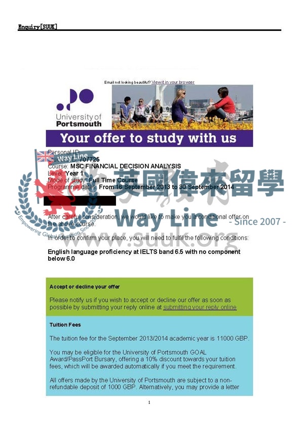 英國朴茨茅斯大學司法會計鑑定碩士