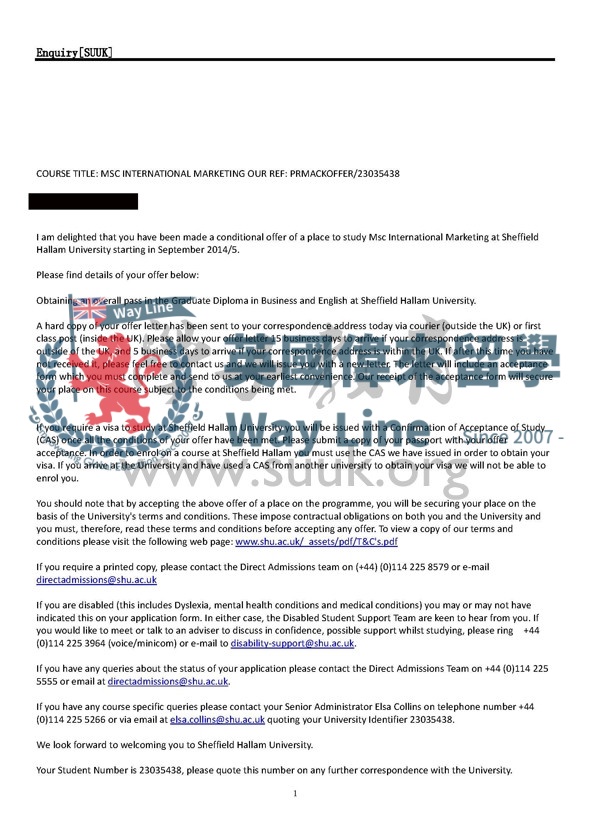 英國謝菲爾德哈勒姆大學國際營銷碩士