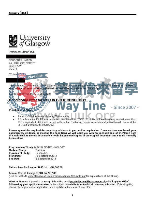 英國格拉斯哥大學生物技術碩士