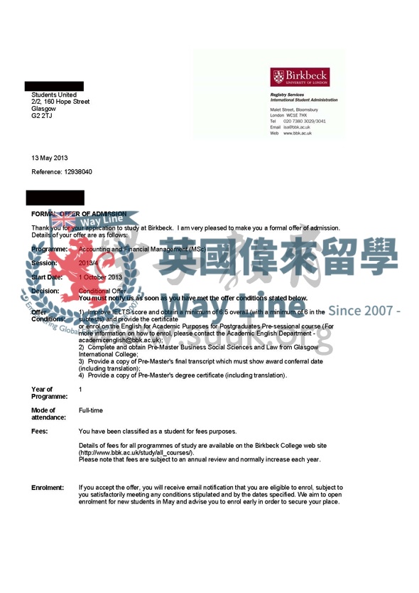 英國倫敦大學伯貝克學院會計與財務管理碩士