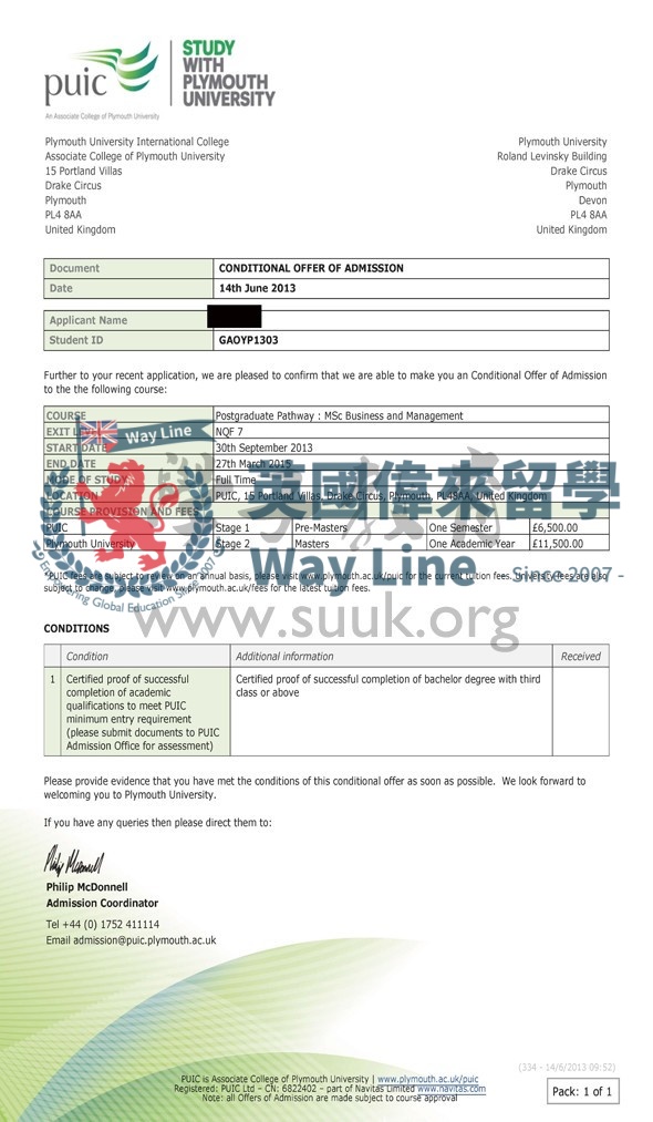 英國普利茅斯大學國際商務和管理預科+碩士