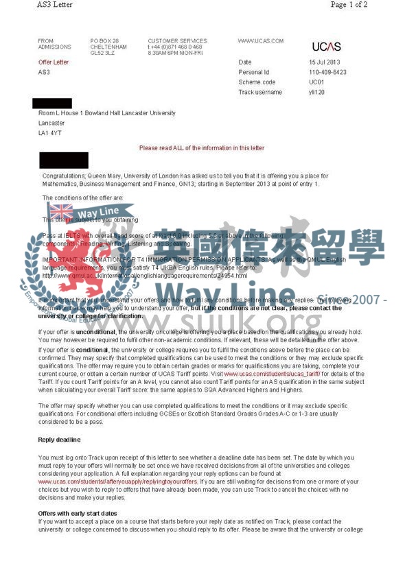 英國倫敦大學瑪麗皇後學院數學，商務管理和金融本科