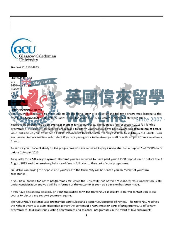 英國格拉斯哥卡里多尼亞大學風險管理碩士