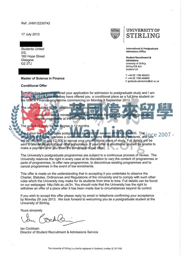 英國斯特林大學金融學碩士