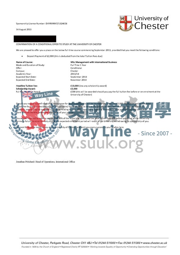 英國切斯特大學國際商務管理碩士