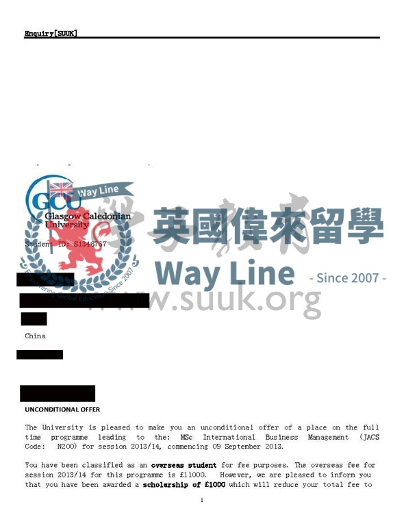 英國格拉斯哥卡里多尼亞大學國際商務管理碩士