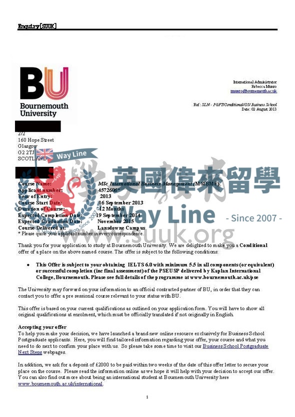 英國伯恩茅斯大學國際商務管理碩士