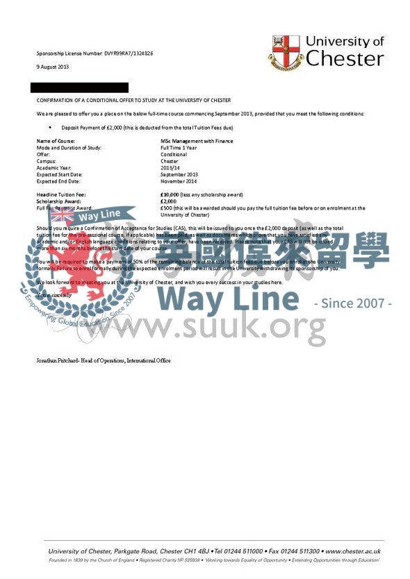 英國切斯特大學財務管理碩士