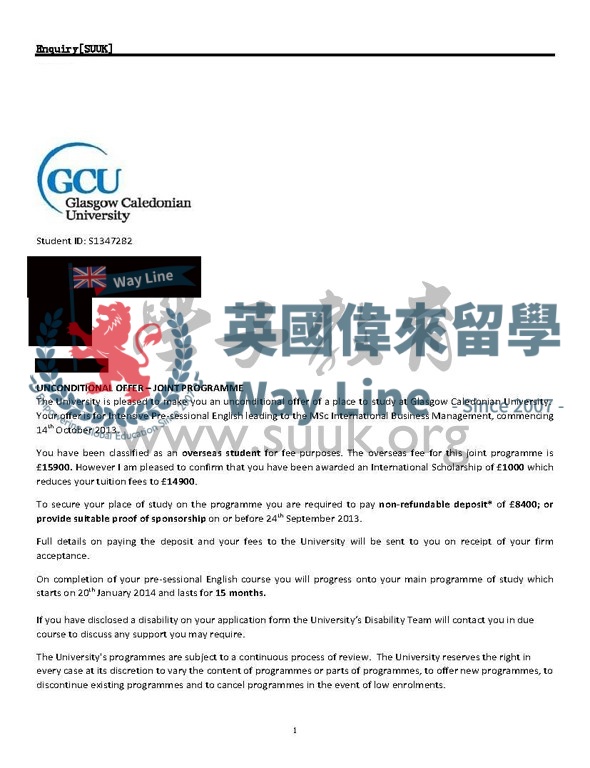 英國格拉斯哥卡里多尼亞大學10周語言課程