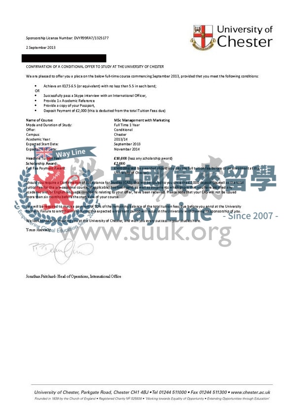 英國切斯特大學管理與營銷碩士