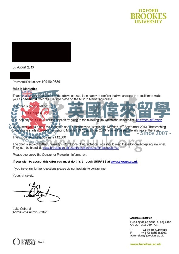 英國牛津布魯克斯大學市場碩士