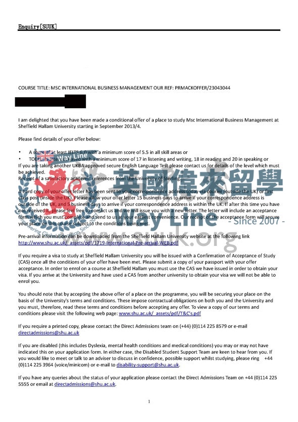 英國謝菲爾德哈勒姆大學國際商務管理碩士