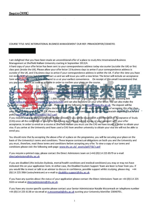 英國謝菲爾德哈勒姆大學國際商務管理碩士