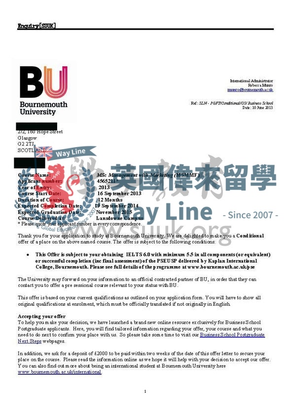 英國伯恩茅斯大學營銷管理碩士