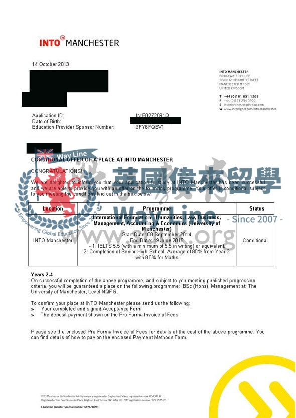 英國曼徹斯特大學管理專業本科預科+本科