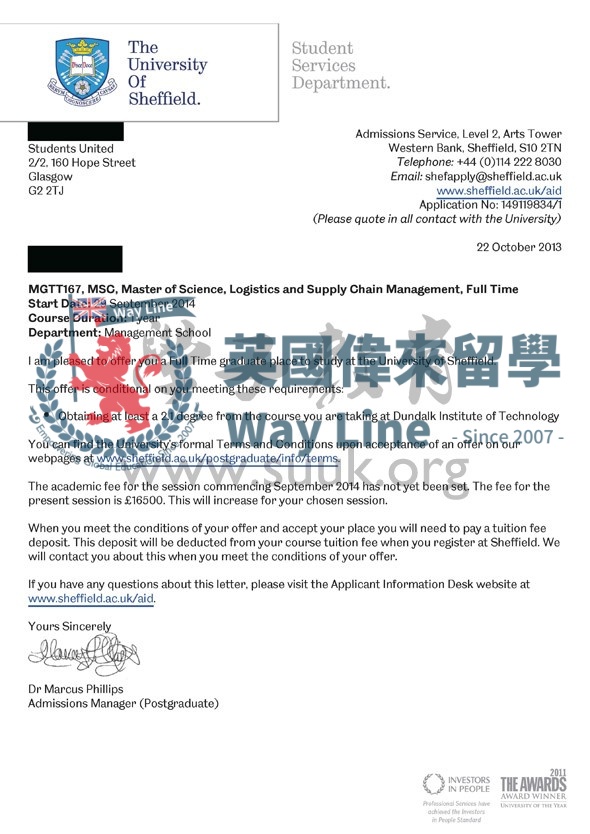 英國謝菲爾德大學物流與供應鏈管理碩士