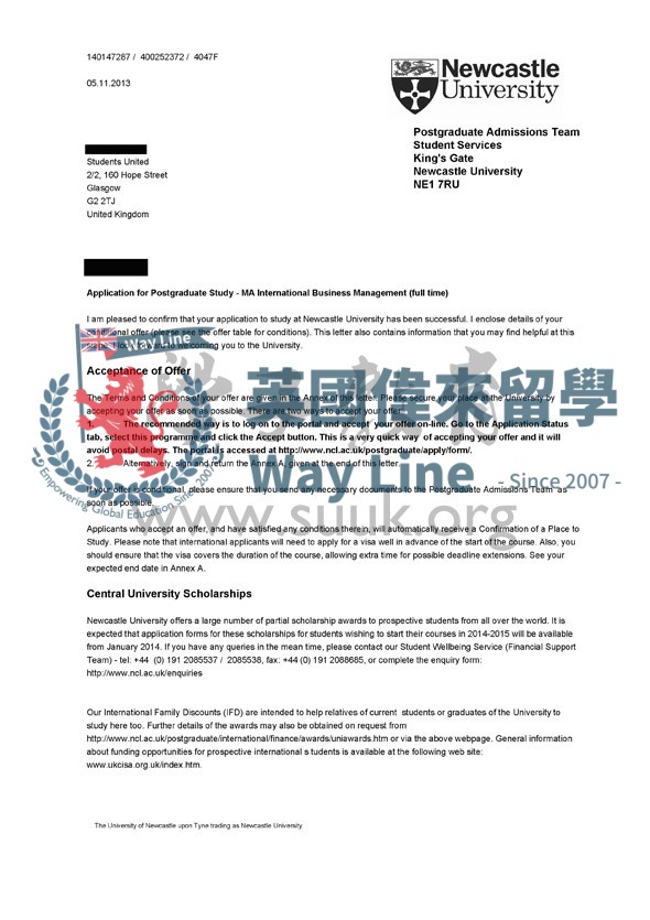 英國紐卡斯爾大學國際商務管理碩士