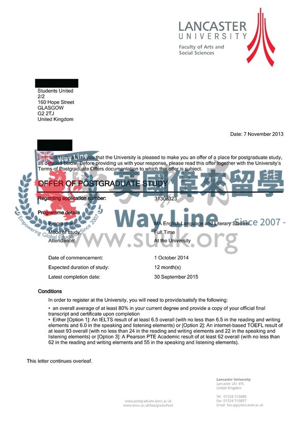 英國蘭卡斯特大學英語語言與文學研究碩士