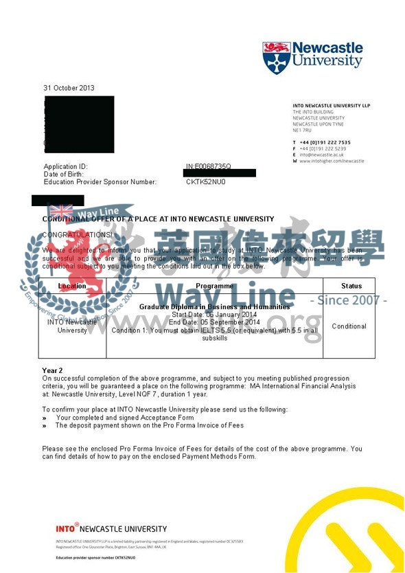 英國紐卡斯爾大學國際金融分析碩士預科+碩士