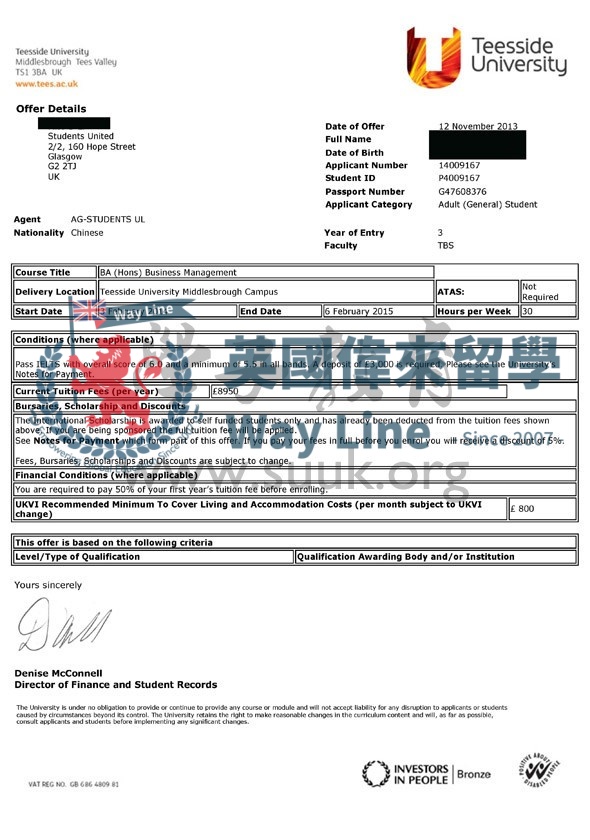 英國提賽德大學商務管理Top up