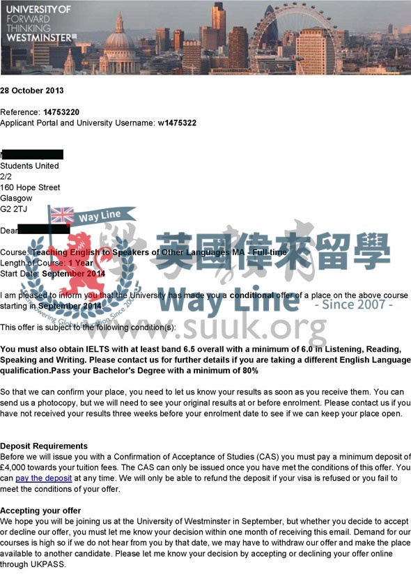 英國威斯敏斯特大學TESOL碩士