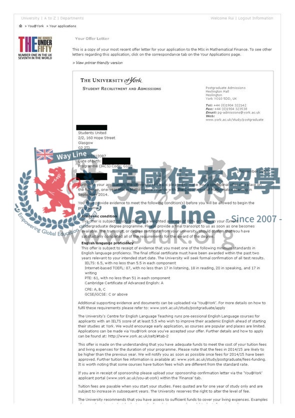 英國約克大學金融數學碩士