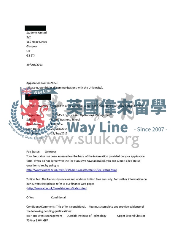 英國卡迪夫大學物流和運營管理碩士