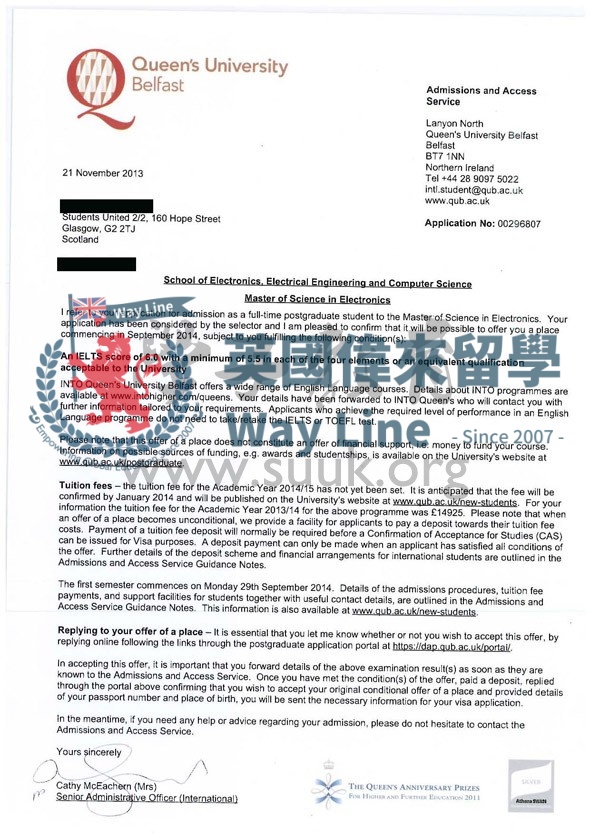 英國貝爾法斯特女王大學電子碩士