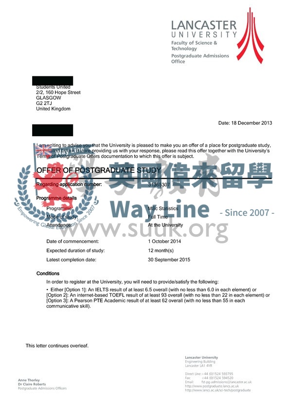 英國蘭卡斯特大學統計碩士