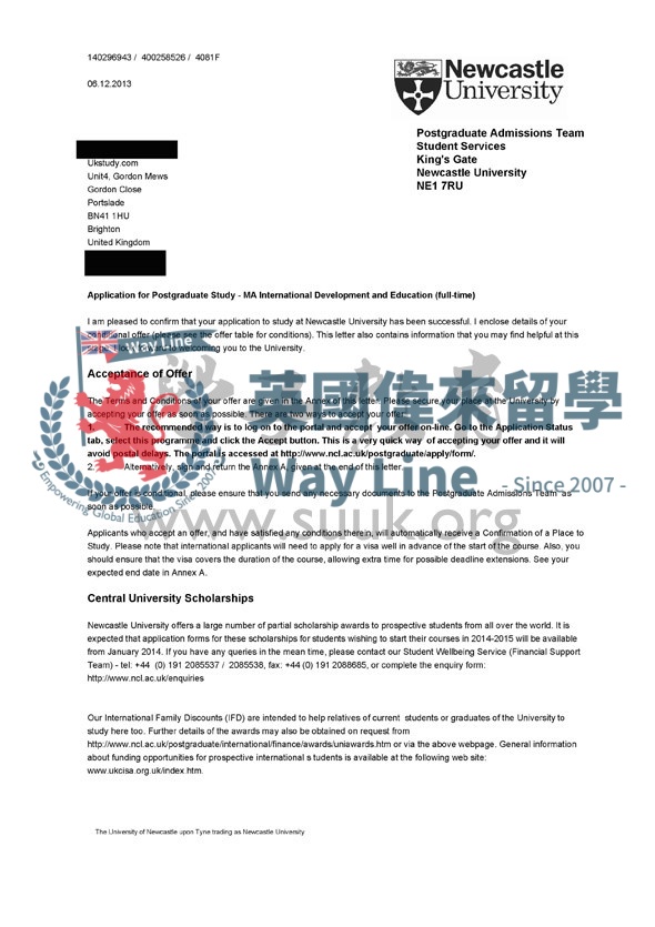 英國紐卡斯爾大學國際發展與教育碩士