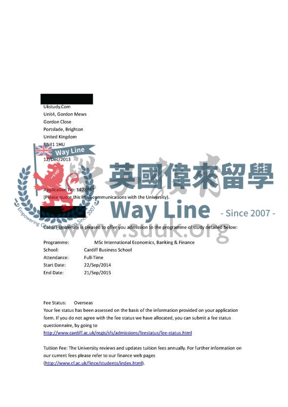 英國卡迪夫大學國際經濟學，銀行與金融碩士