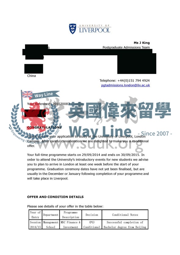 英國利物浦大學金融與投資管理碩士