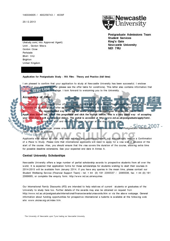 英國紐卡斯爾大學電影：理論與實踐碩士