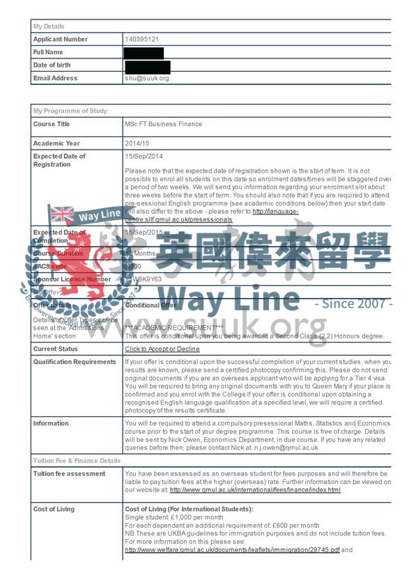 英國倫敦大學瑪麗皇後學院商務金融碩士