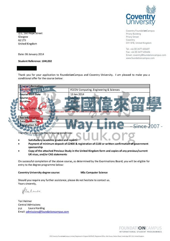 英國考文垂大學汽車工程碩士預科+碩士