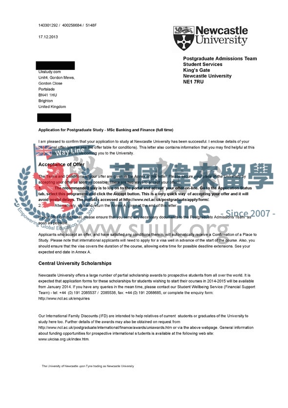 英國紐卡斯爾大學銀行與金融碩士
