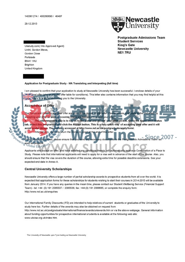 英國紐卡斯爾大學筆譯和口譯碩士