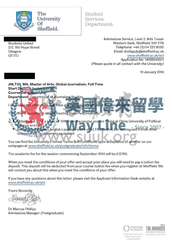 英國謝菲爾德大學國際新聞碩士