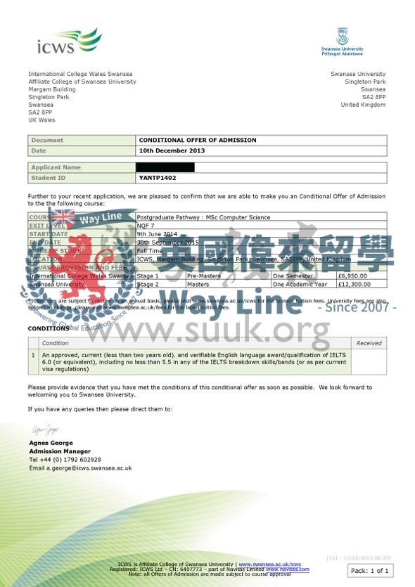 英國斯旺西大學計算機科學碩士預科+碩士