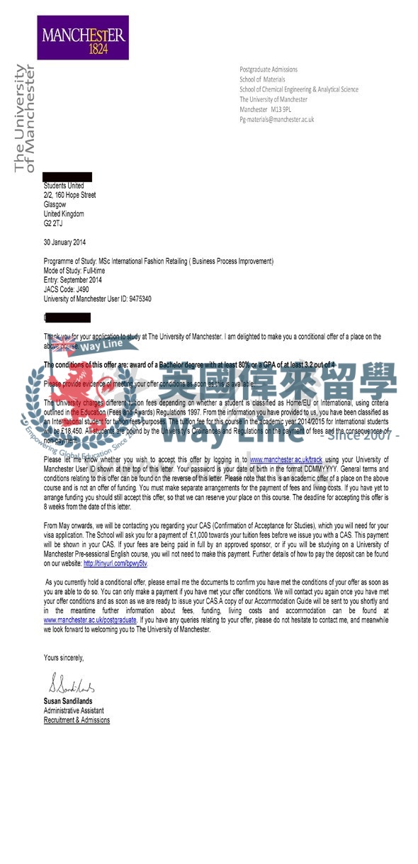 英國曼徹斯特大學國際時裝零售碩士