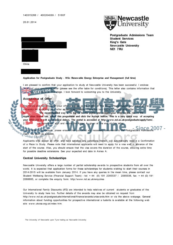 英國紐卡斯爾大學可再生能源企業與管理碩士