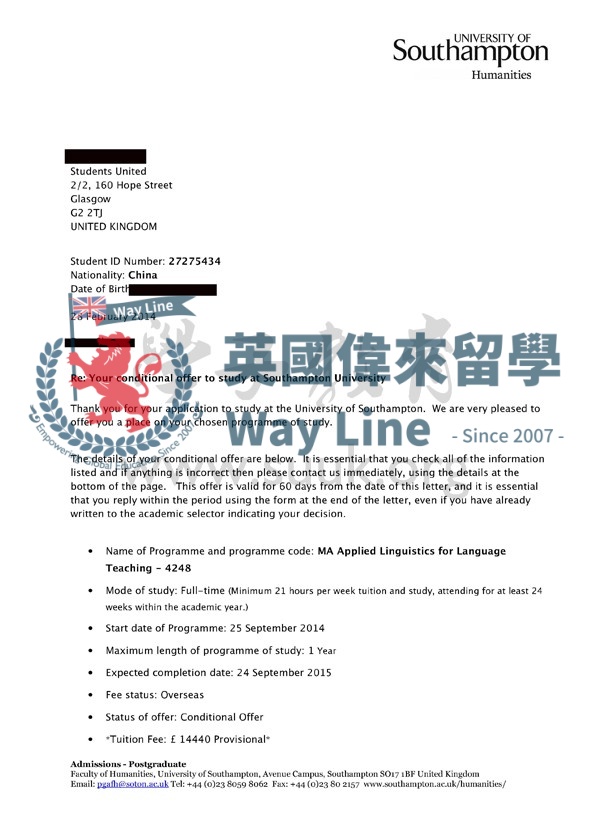 英國南安普敦大學英語教學碩士