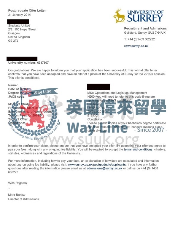 英國薩里大學運作與物流管理碩士