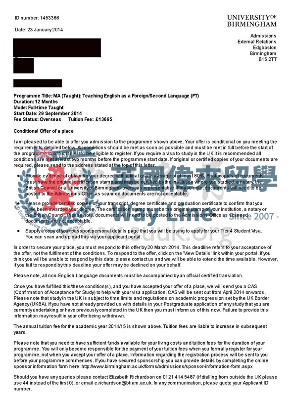 英國伯明翰大學英語教學碩士