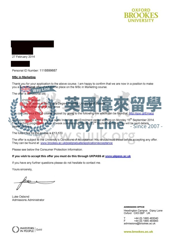 英國牛津布魯克斯大學市場學碩士