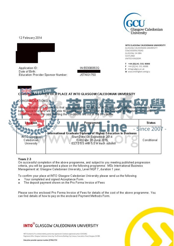 英國格拉斯哥卡里多尼亞大學國際商務管理碩士預科+碩士