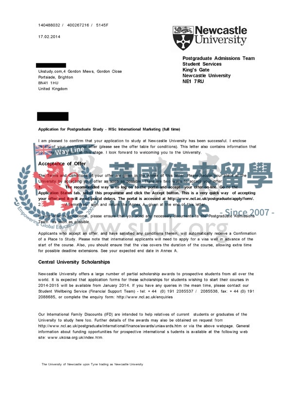 英國紐卡斯爾大學國際市場學碩士